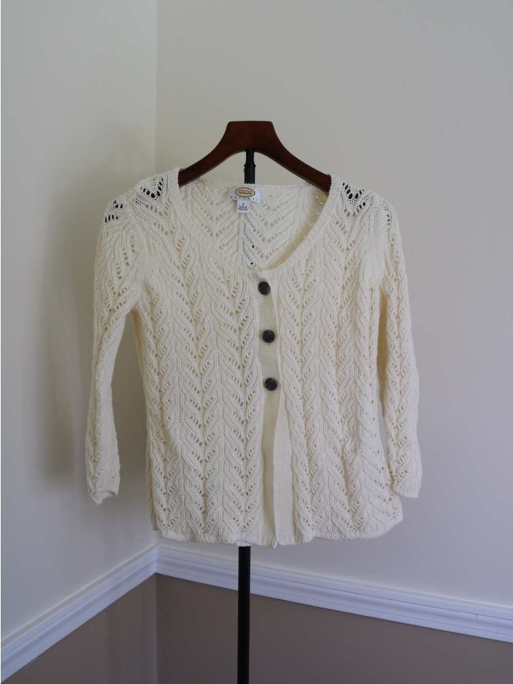 Talbots Open-Knit Button Front Cardigan - Cream